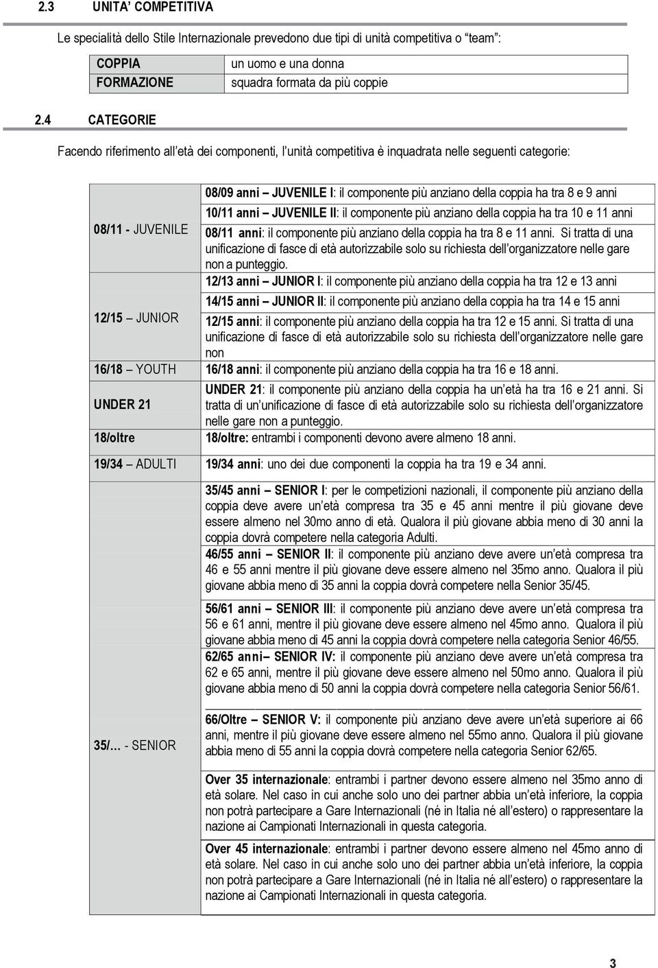 anni 10/11 anni JUVENILE II: il componente più anziano della coppia ha tra 10 e 11 anni 08/11 anni: il componente più anziano della coppia ha tra 8 e 11 anni.