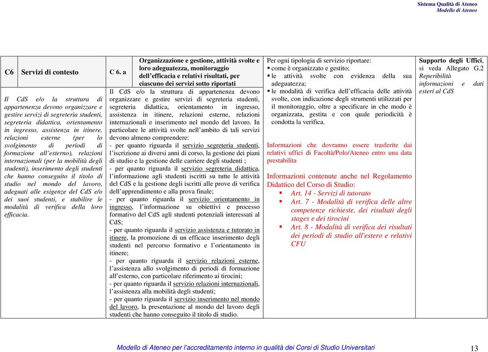 svolgimento di periodi di formazione all esterno), relazioni internazionali (per la mobilità degli studenti), inserimento degli studenti che hanno conseguito il titolo di studio nel mondo del lavoro,