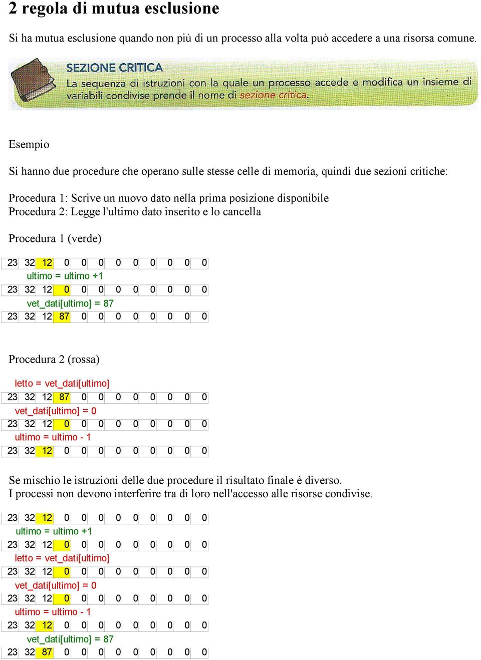 dato inserito e lo cancella Procedura 1 (verde) 23 32 12 ultimo = ultimo +1 23 32 12 vet_dati[ultimo] = 87 23 32 12 87 Procedura 2 (rossa) letto = vet_dati[ultimo] 23 32 12 87 vet_dati[ultimo] = 23