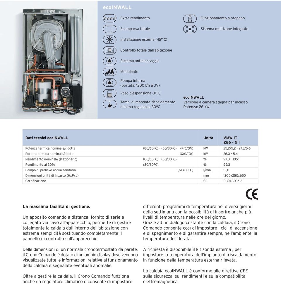 di mandata riscaldamento minima regolabile 30 C ecoinwall Versione a camera stagna per incasso Potenza: 26 kw Dati tecnici ecoinwall Unità VMW IT 266-5 I Potenza termica nominale/ridotta (80/60 C) -