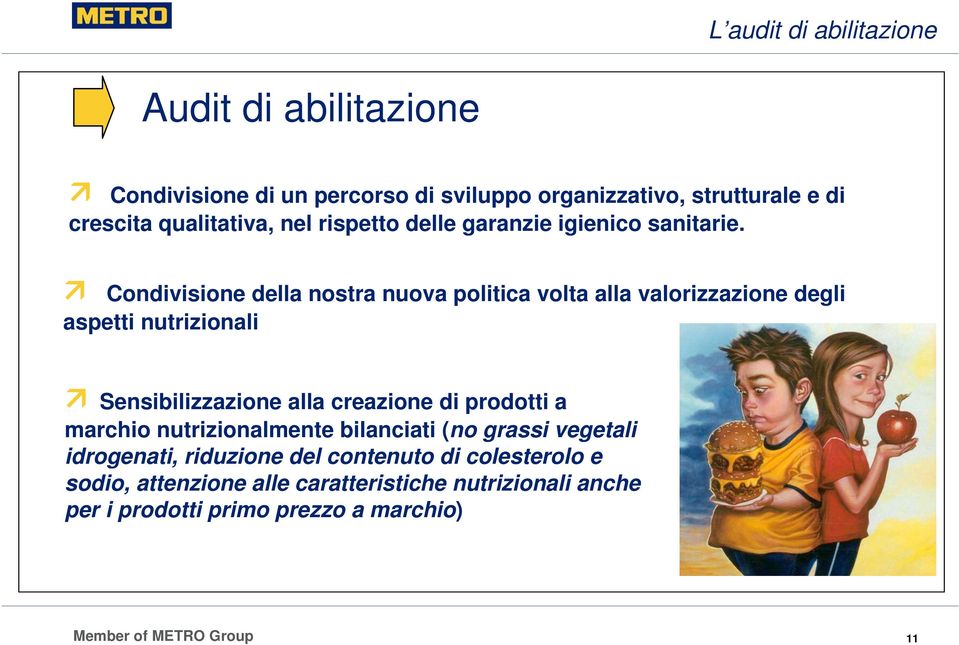 Condivisione della nostra nuova politica volta alla valorizzazione degli aspetti nutrizionali Sensibilizzazione alla creazione di