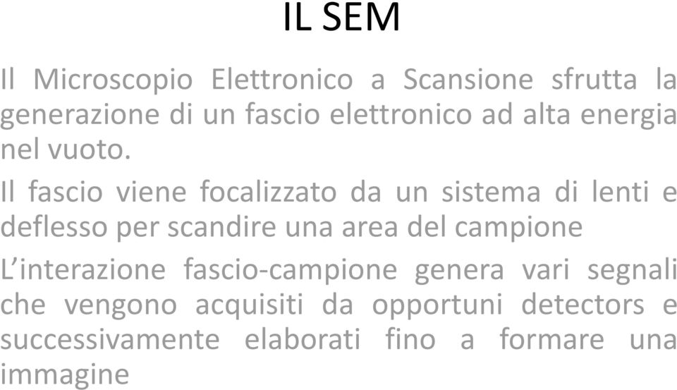 Il fascio viene focalizzato da un sistema di lenti e deflesso per scandire una area del