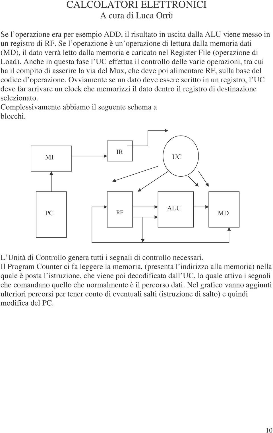 Anche in questa fase l UC effettua il controllo delle varie operazioni, tra cui ha il compito di asserire la via del Mux, che deve poi alimentare RF, sulla base del codice d operazione.