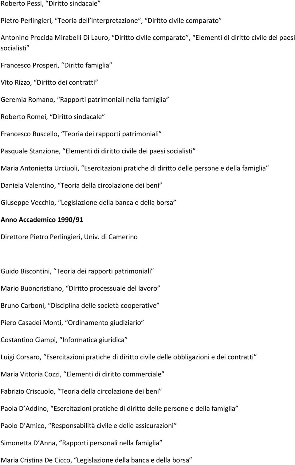 Teoria dei rapporti patrimoniali Pasquale Stanzione, Elementi di diritto civile dei paesi socialisti Maria Antonietta Urciuoli, Esercitazioni pratiche di diritto delle persone e della famiglia