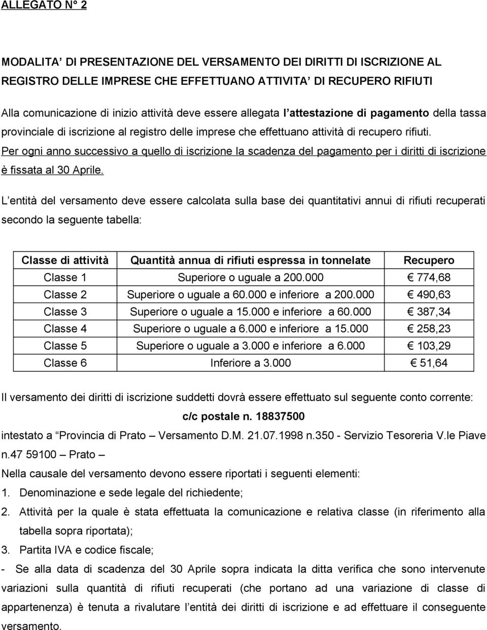 Per ogni anno successivo a quello di iscrizione la scadenza del pagamento per i diritti di iscrizione è fissata al 30 Aprile.