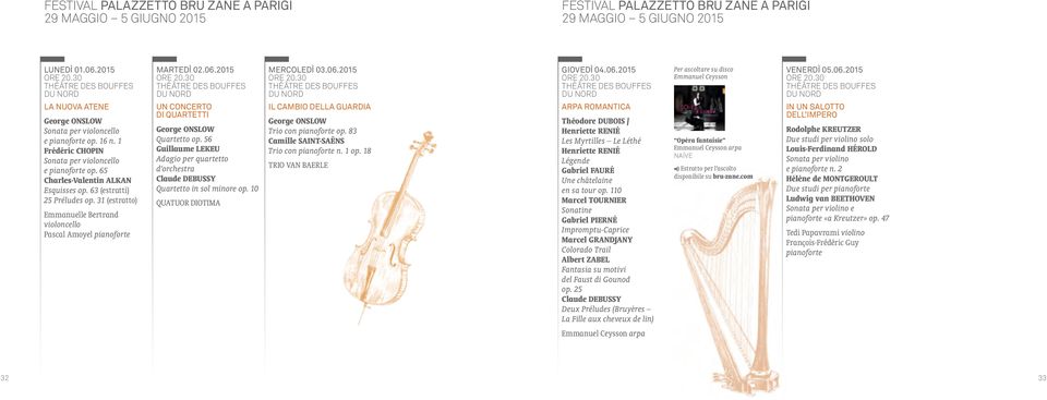 31 (estratto) Emmanuelle Bertrand violoncello Pascal Amoyel pianoforte MARTEDì 02.06.2015 ORE 20.30 THÉÂTRE DES BOUFFES DU NORD UN CONCERTO DI QUARTETTI George Onslow Quartetto op.