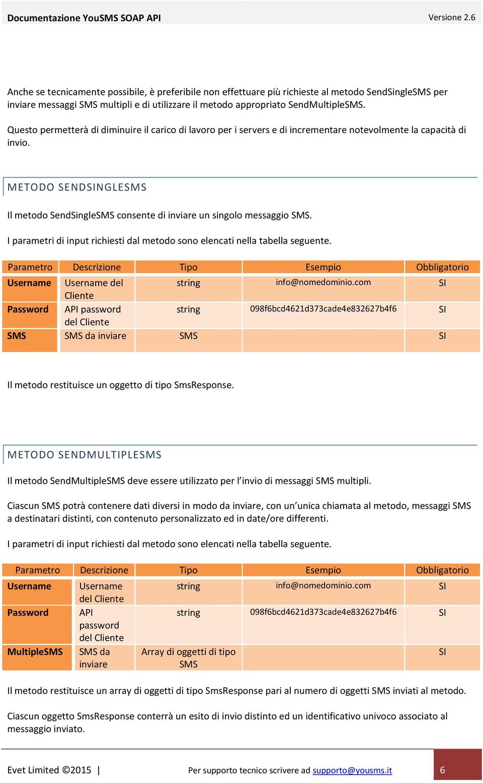 METODO SENDSINGLESMS Il metodo SendSingleSMS consente di inviare un singolo messaggio SMS. I parametri di input richiesti dal metodo sono elencati nella tabella seguente.