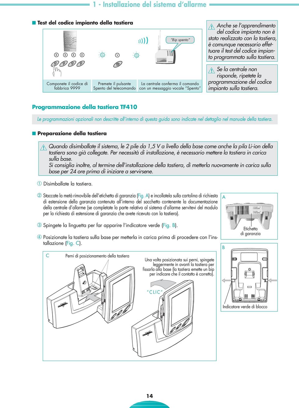 codice impianto programmato sulla tastiera. Se la centrale non risponde, ripetete la programmazione del codice impianto sulla tastiera.