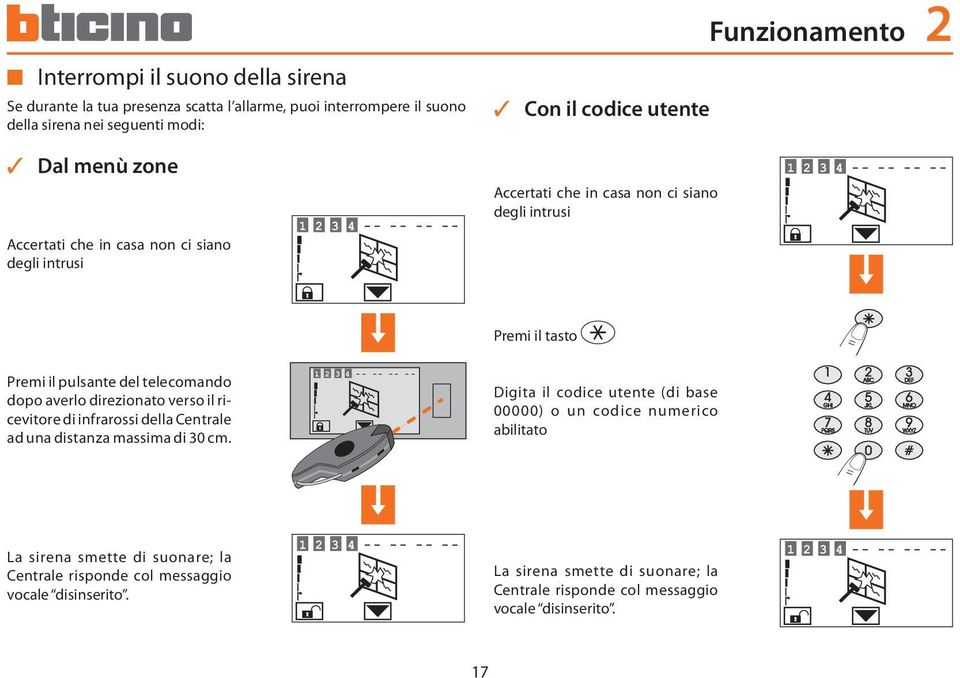 dopo averlo direzionato verso il ricevitore di infrarossi della Centrale ad una distanza massima di 30 cm.