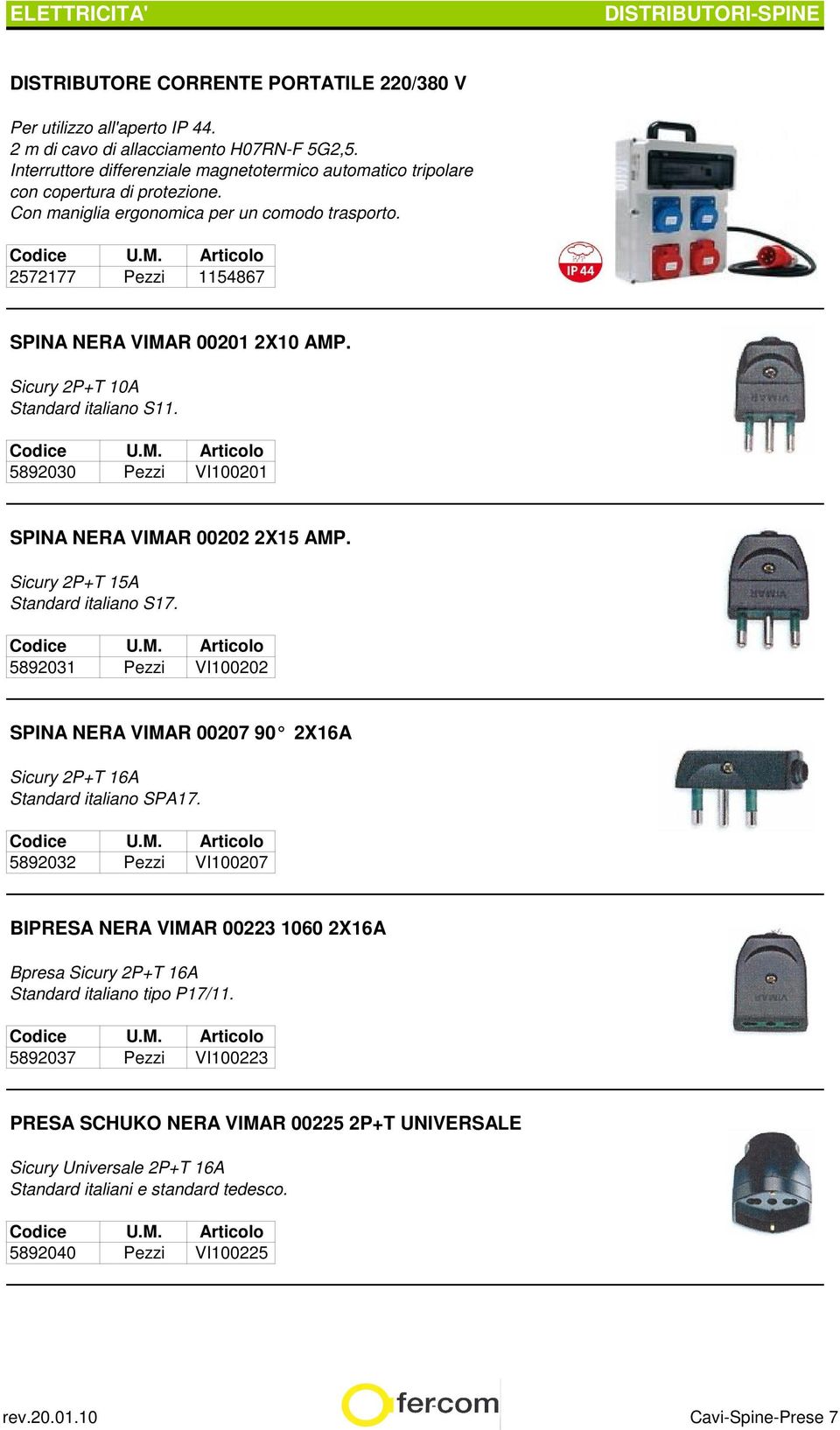 Sicury 2P+T 10A Standard italiano S11. 5892030 Pezzi VI100201 SPINA NERA VIMAR 00202 2X15 AMP. Sicury 2P+T 15A Standard italiano S17.