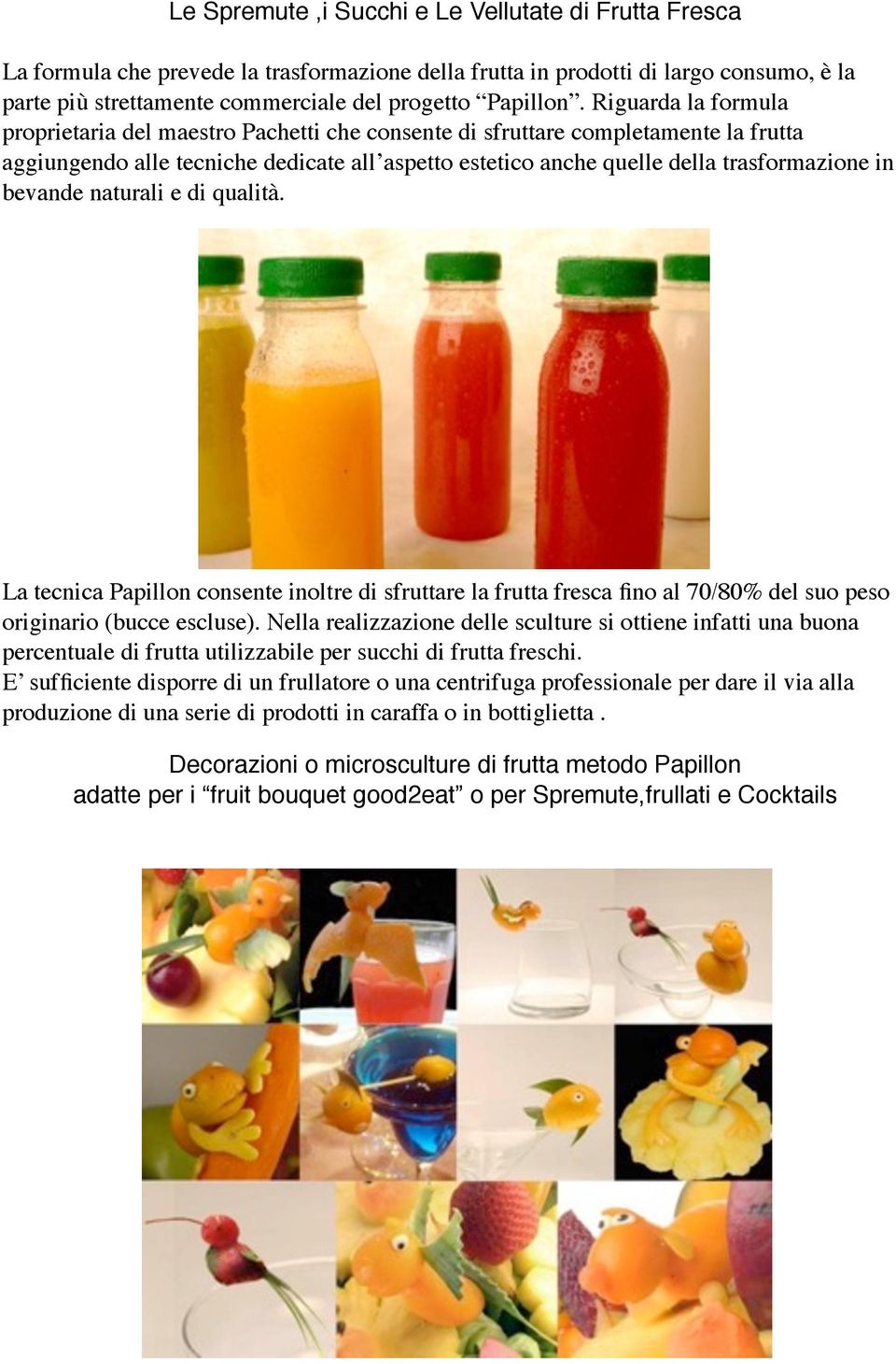 bevande naturali e di qualità. La tecnica Papillon consente inoltre di sfruttare la frutta fresca fino al 70/80% del suo peso originario (bucce escluse).