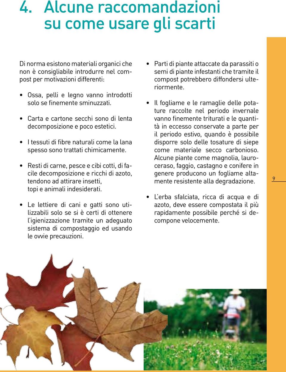 Resti di carne, pesce e cibi cotti, di facile decomposizione e ricchi di azoto, tendono ad attirare insetti, topi e animali indesiderati.