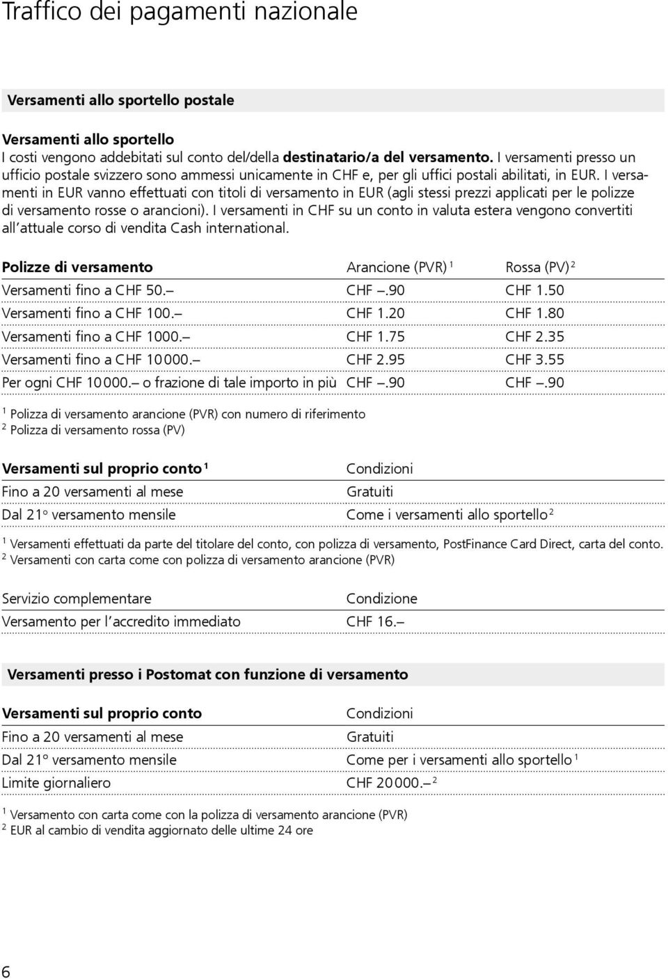 I ver samenti in EUR vanno effettuati con titoli di versamento in EUR (agli stessi prezzi applicati per le polizze di versamento rosse o arancioni).