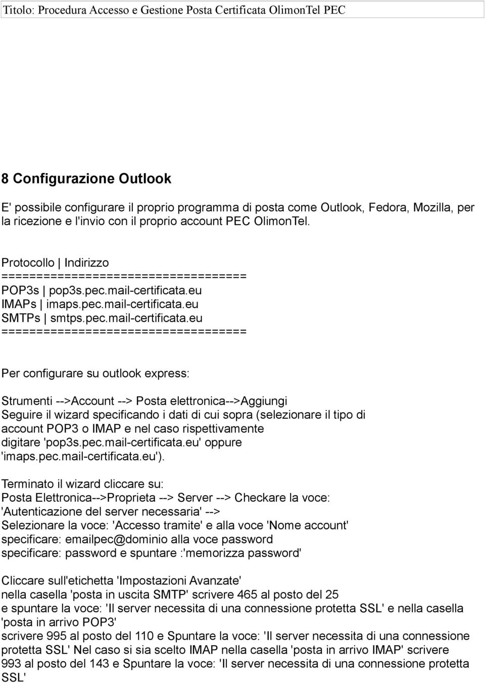 eu IMAPs imaps.pec.mail-certificata.