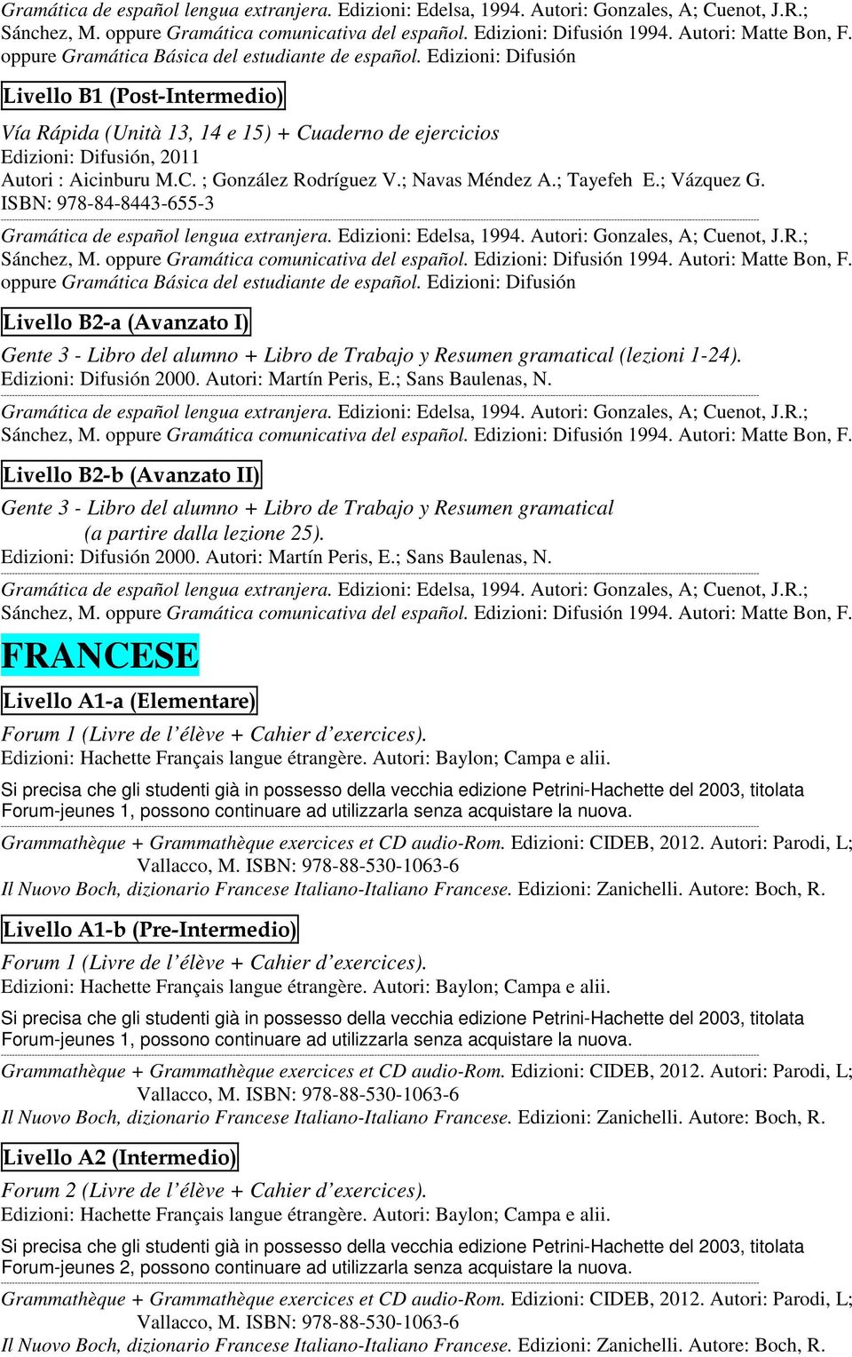 Resumen gramatical (lezioni 1-24). Edizioni: Difusión 2000. Autori: Martín Peris, E.; Sans Baulenas, N.