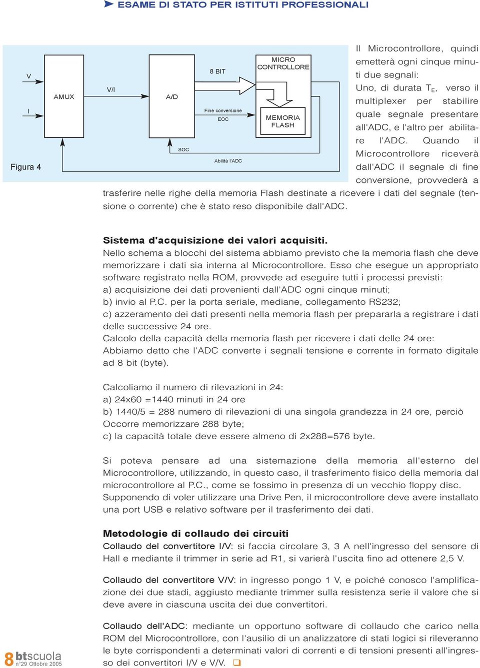 Quando il Microcontrollore riceverà dall'adc il segnale di fine conversione, provvederà a trasferire nelle righe della memoria Flash destinate a ricevere i dati del segnale (tensione o corrente) che