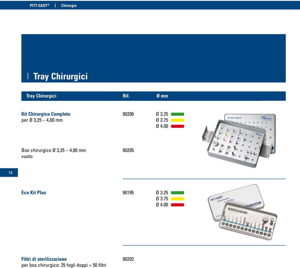 00 Box chirurgico Ø 3,25 4,00 mm vuoto 90205 14 Eco Kit Plus 90195 Ø 3.