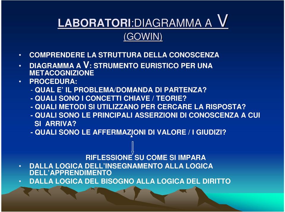 - QUALI METODI SI UTILIZZANO PER CERCARE LA RISPOSTA? - QUALI SONO LE PRINCIPALI ASSERZIONI DI CONOSCENZA A CUI SI ARRIVA?