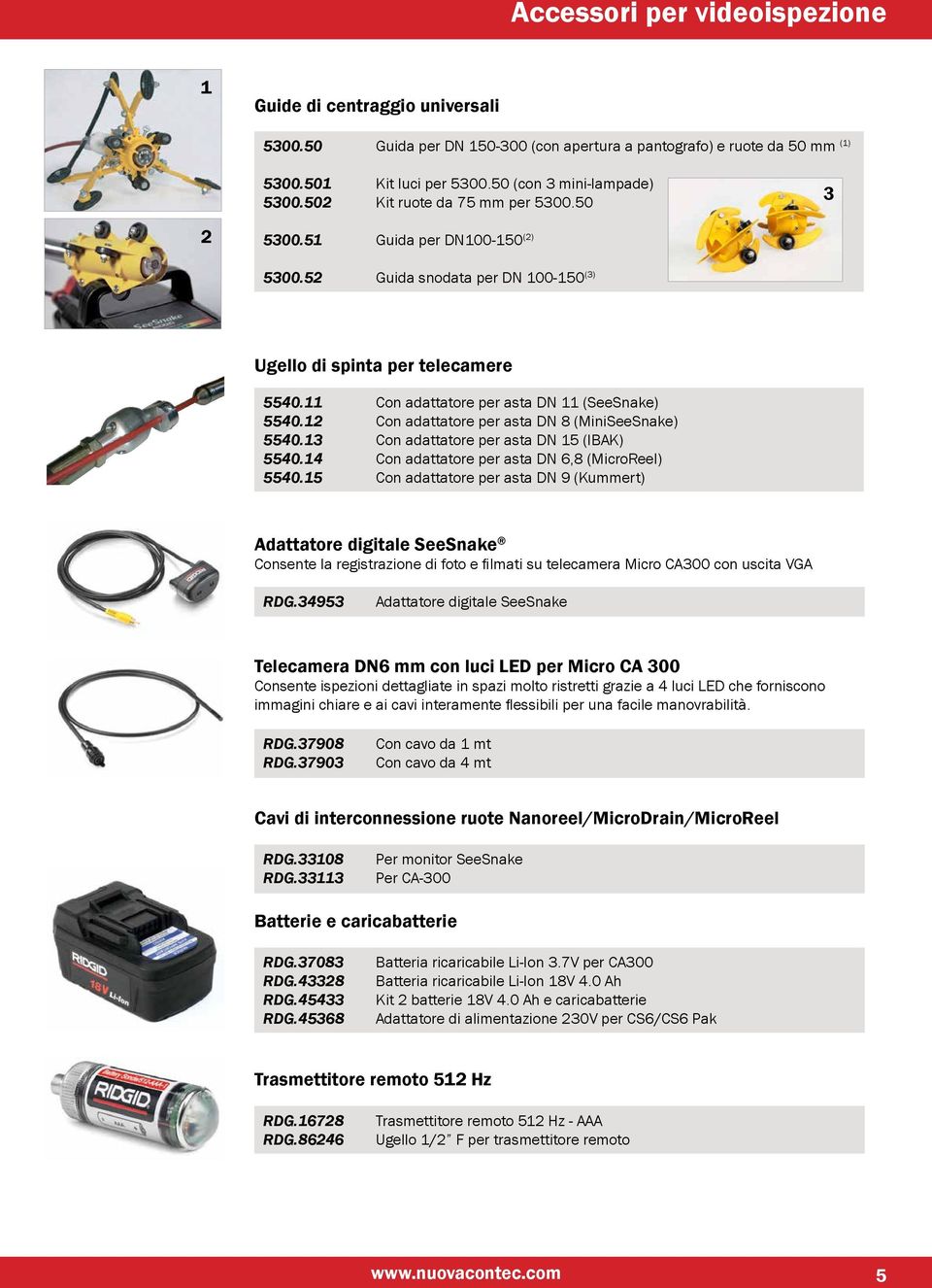 12 Con adattatore per asta DN 8 (MiniSeeSnake) 5540.13 Con adattatore per asta DN 15 (IBAK) 5540.14 Con adattatore per asta DN 6,8 (MicroReel) 5540.