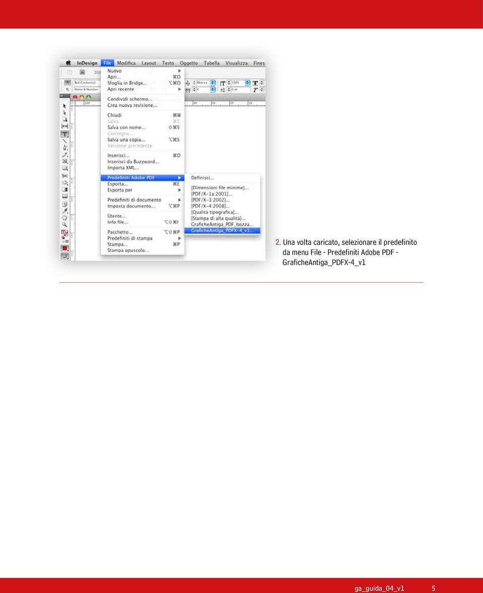 menu File - Predefiniti Adobe