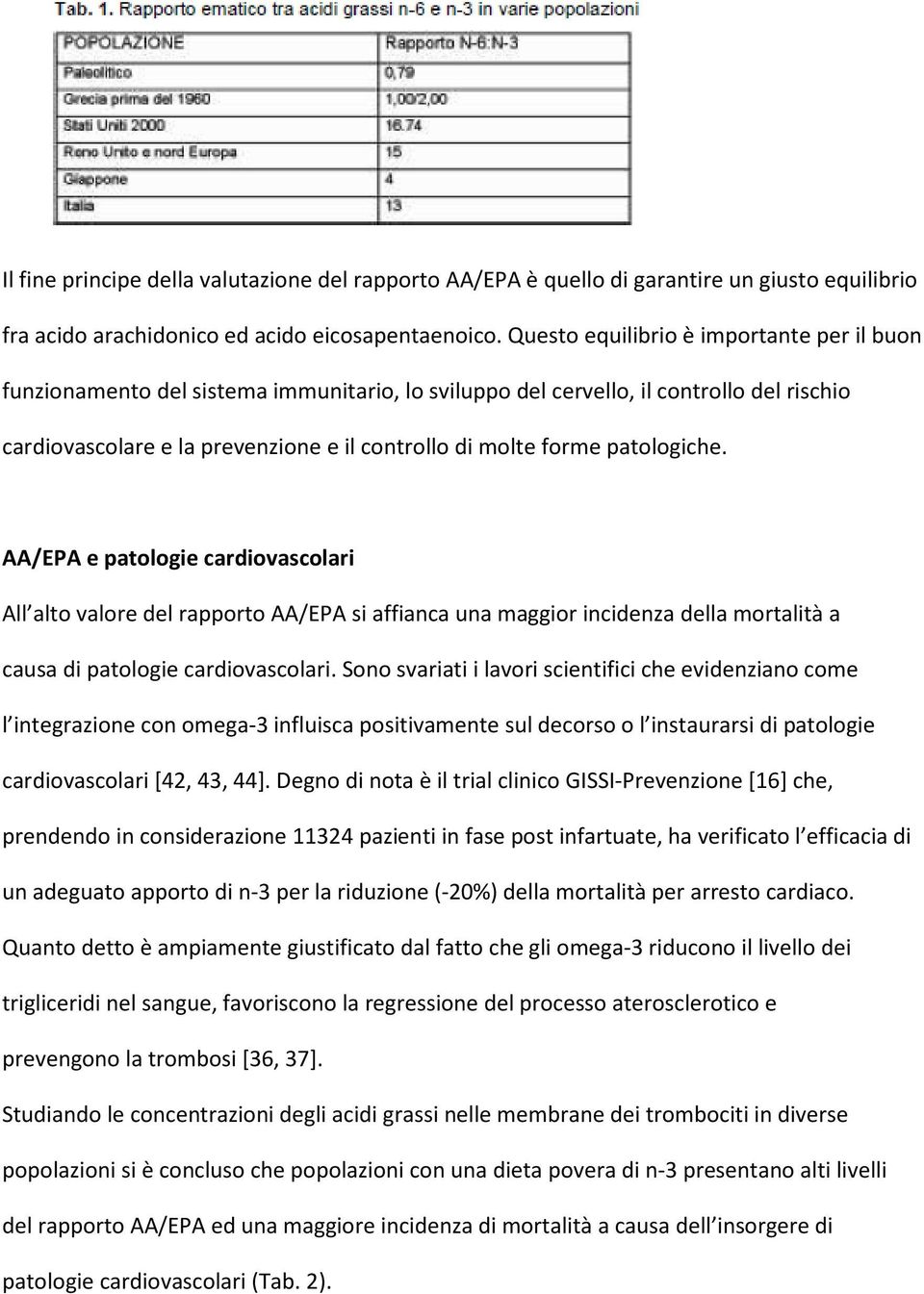 patologiche. AA/EPA e patologie cardiovascolari All alto valore del rapporto AA/EPA si affianca una maggior incidenza della mortalità a causa di patologie cardiovascolari.