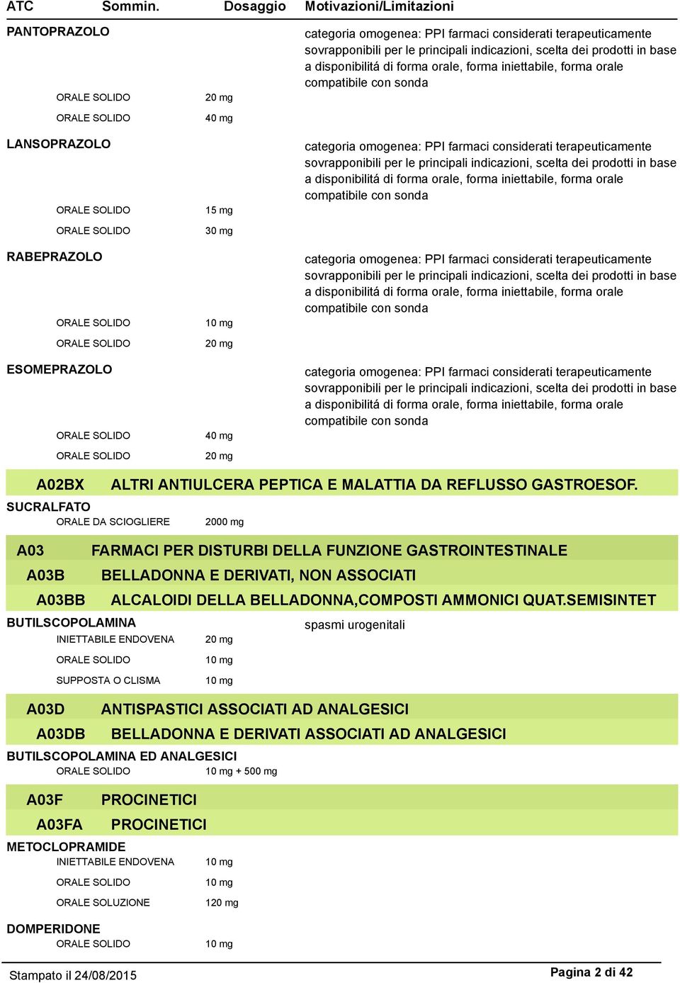 FARMACI PER DISTURBI DELLA FUNZIONE GASTROINTESTINALE BELLADONNA E DERIVATI, NON ASSOCIATI ALCALOIDI DELLA BELLADONNA,COMPOSTI