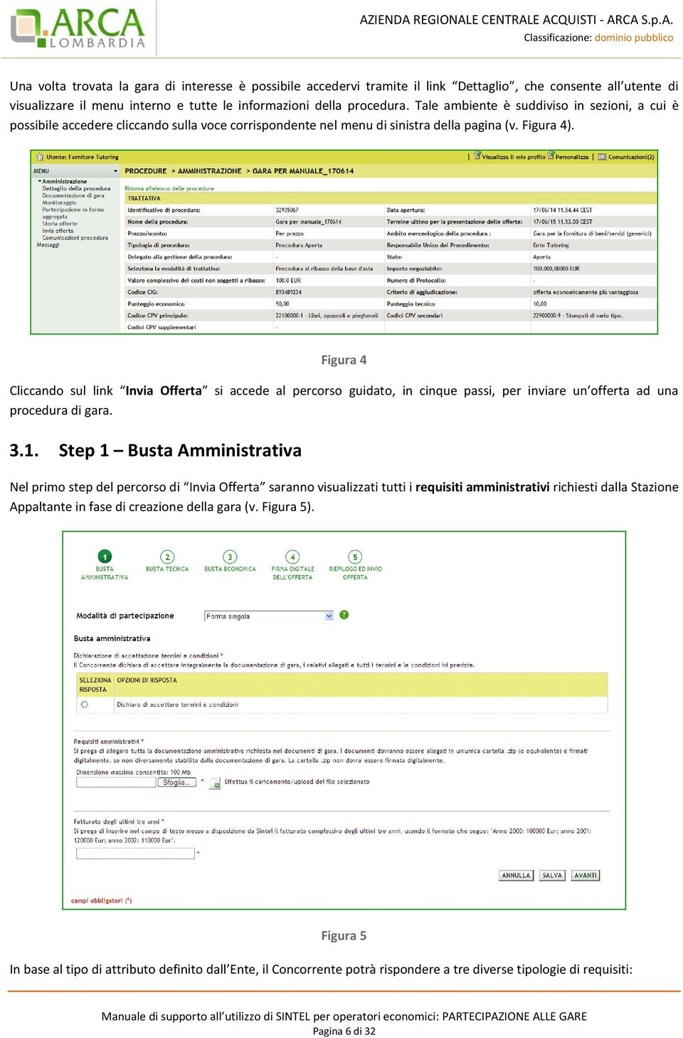 Figura 4 Cliccando sul link Invia Offerta si accede al percorso guidato, in cinque passi, per inviare un offerta ad una procedura di gara. 3.1.