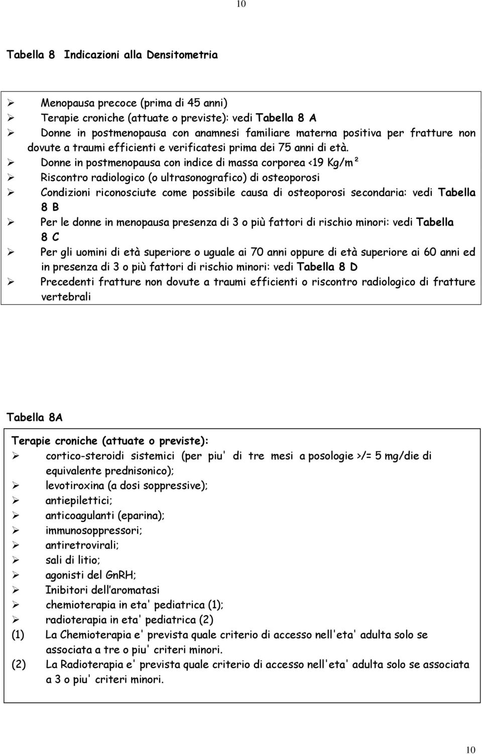 Donne in postmenopausa con indice di massa corporea <19 Kg/m² Riscontro radiologico (o ultrasonografico) di osteoporosi Condizioni riconosciute come possibile causa di osteoporosi secondaria: vedi