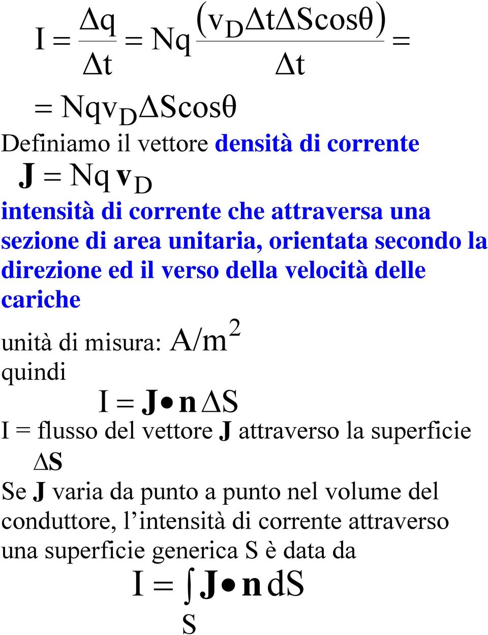 delle cariche unità di misura: quindi A/m I J n ΔS I flusso del vettore J attraverso la superficie ΔS Se J varia