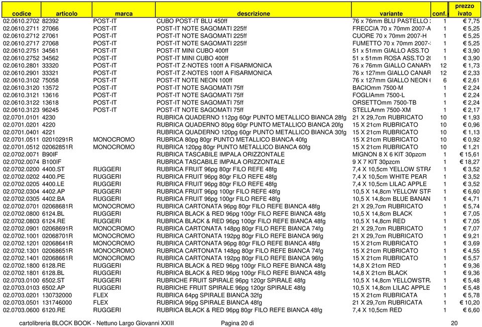 TO 2051-P1 3,90 02.0610.2801 33320 POST-IT POST-IT Z-NOTES 100ff A FISARMONICA 76 x 76mm GIALLO CANARY R-330 12 1,73 02.0610.2901 33321 POST-IT POST-IT Z-NOTES 100ff A FISARMONICA 76 x 127mm GIALLO CANARY R-350 12 2,33 02.