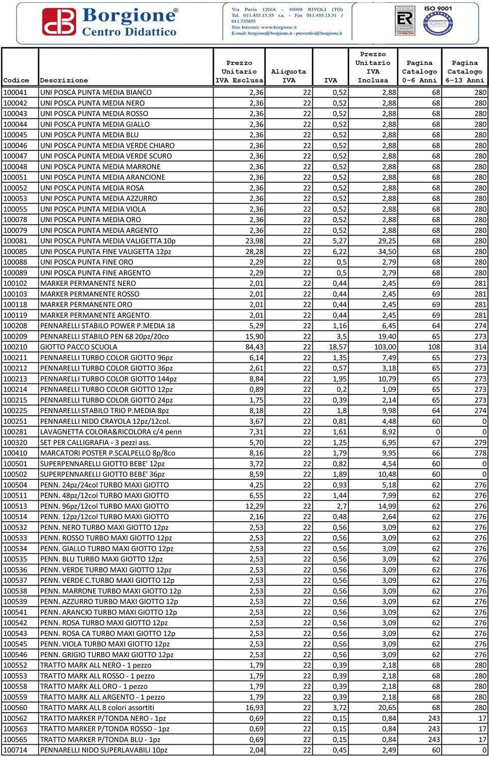 MEDIA VERDE SCURO 2,36 22 0,52 2,88 68 280 100048 UNI POSCA PUNTA MEDIA MARRONE 2,36 22 0,52 2,88 68 280 100051 UNI POSCA PUNTA MEDIA ARANCIONE 2,36 22 0,52 2,88 68 280 100052 UNI POSCA PUNTA MEDIA