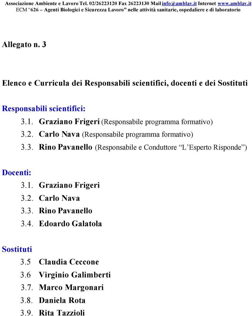 2. Carlo Nava (Responsabile programma formativo) 3.