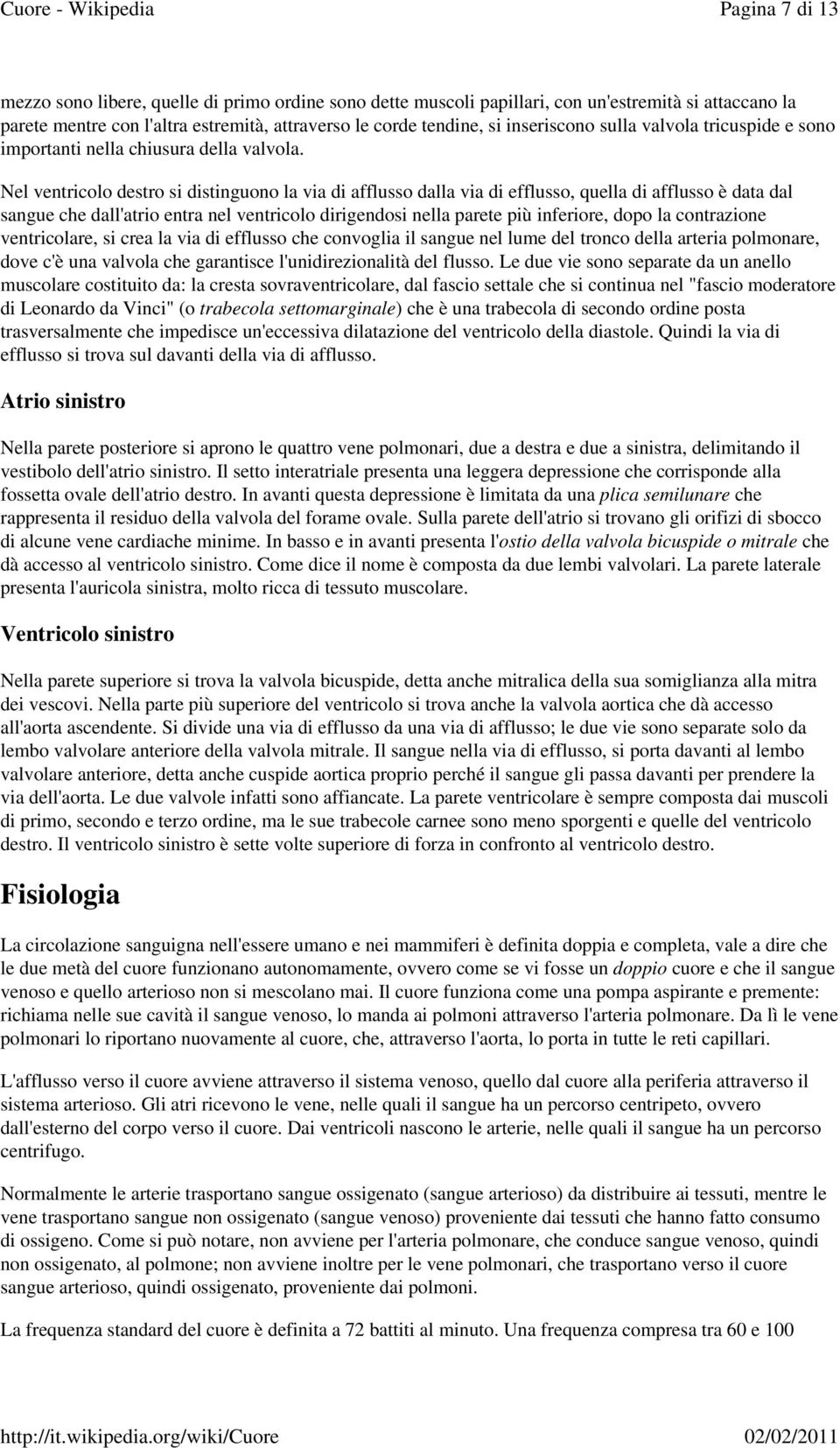 Nel ventricolo destro si distinguono la via di afflusso dalla via di efflusso, quella di afflusso è data dal sangue che dall'atrio entra nel ventricolo dirigendosi nella parete più inferiore, dopo la