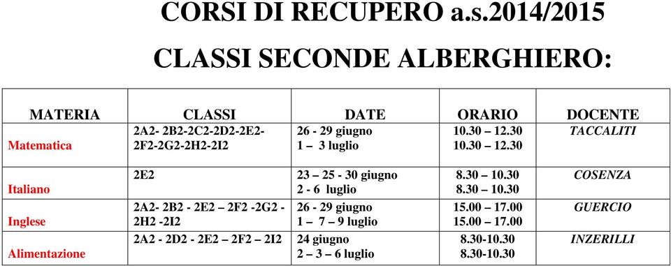 2A2-2B2-2C2-2D2-2E2-2F2-2G2-2H2-2I2 26-29 giugno 1 3 luglio TACCALITI Italiano Inglese