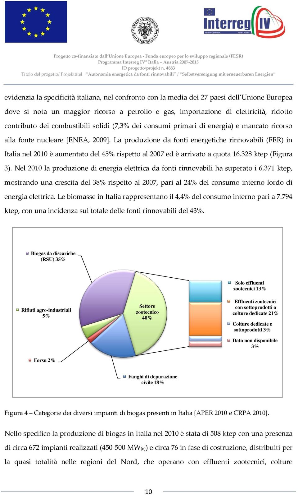 La produzione da fonti energetiche rinnovabili (FER) in Italia nel 2010 è aumentato del 45% rispetto al 2007 ed è arrivato a quota 16.328 ktep (Figura 3).