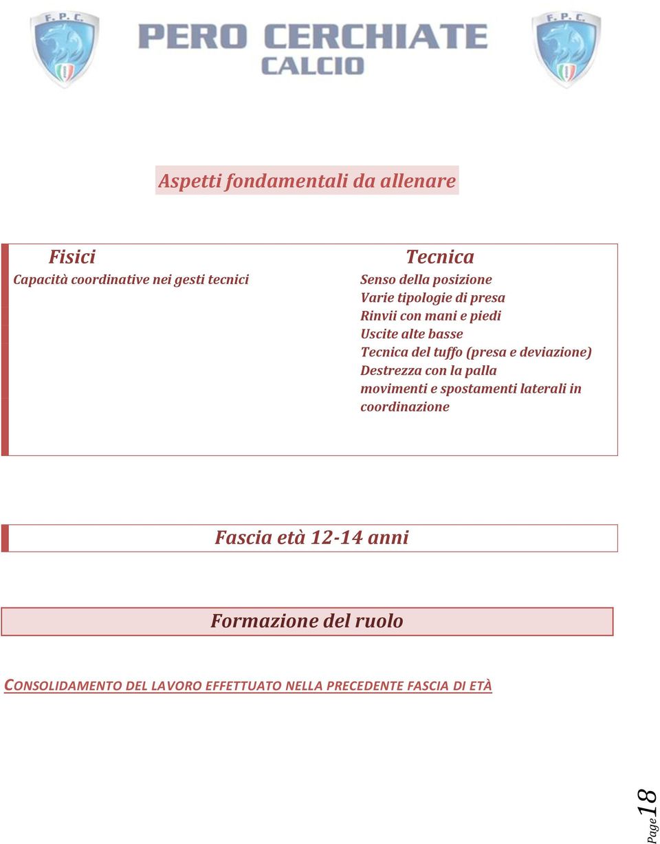 e deviazione) Destrezza con la palla movimenti e spostamenti laterali in coordinazione Fascia età