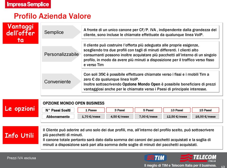 Il cliente può costruire l offerta più adeguata alle proprie esigenze, scegliendo tra due profili con tagli di minuti differenti.