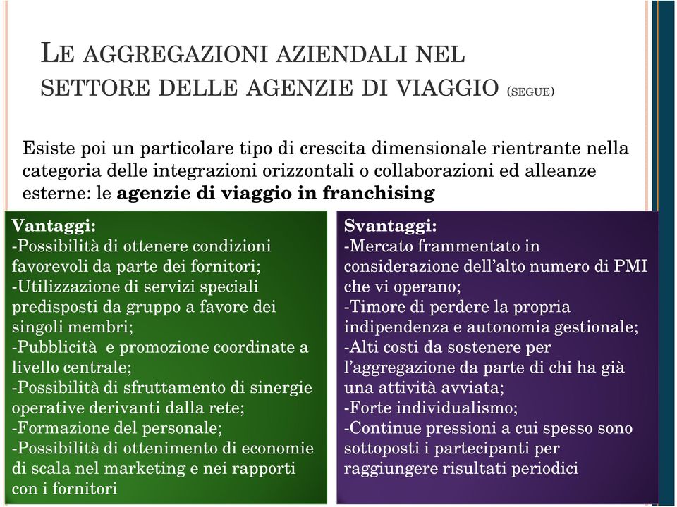 predisposti da gruppo a favore dei singoli membri; -Pubblicità e promozione coordinate a livello centrale; -Possibilità di sfruttamento di sinergie operative derivanti dalla rete; -Formazione del