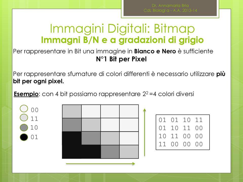 una immagine in Bianco e Nero è sufficiente N 1 Bit per Pixel Per rappresentare sfumature di colori