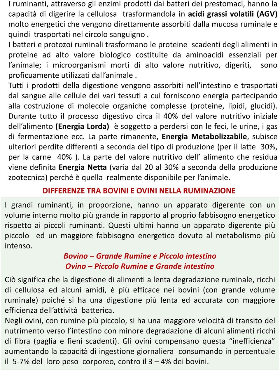 I batteri e protozoi ruminali trasformano le proteine scadenti degli alimenti in proteine ad alto valore biologico costituite da aminoacidi essenziali per l animale; i microorganismi morti di alto