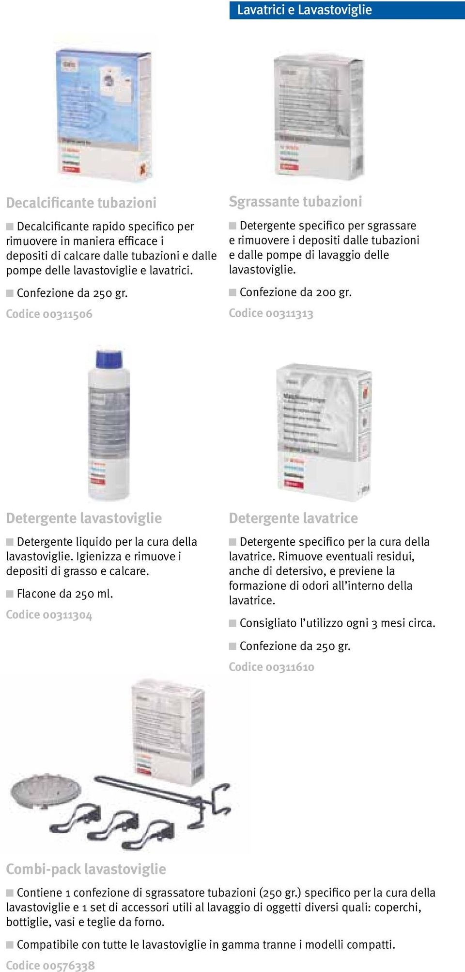 Confezione da 200 gr. Codice 00311313 Detergente lavastoviglie Detergente liquido per la cura della lavastoviglie. Igienizza e rimuove i depositi di grasso e calcare. Flacone da 250 ml.