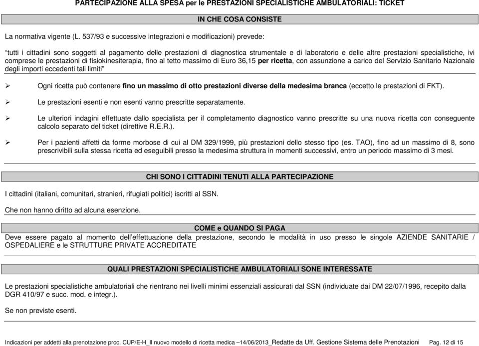 specialistiche, ivi comprese le prestazioni di fisiokinesiterapia, fino al tetto massimo di Euro 36,15 per ricetta, con assunzione a carico del Servizio Sanitario Nazionale degli importi eccedenti