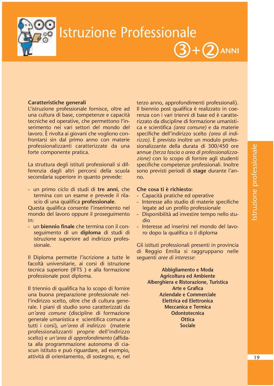 La struttura degli istituti professionali si differenzia dagli altri percorsi della scuola secondaria superiore in quanto prevede: - un primo ciclo di studi di tre anni, che termina con un esame e