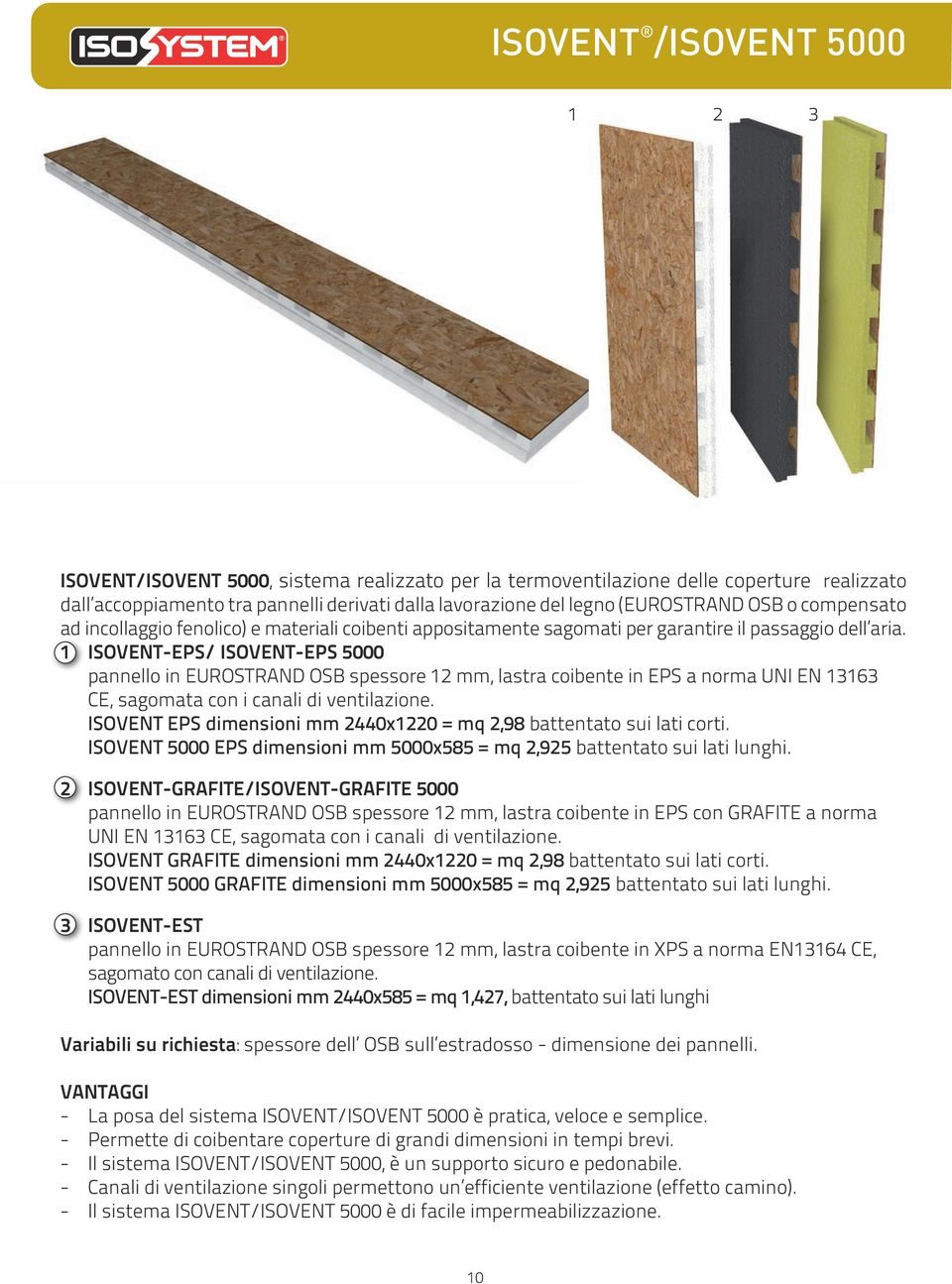 1 ISOVENT-EPS/ ISOVENT-EPS 5000 pannello in EUROSTRAND OSB spessore 12 mm, lastra coibente in EPS a norma UNI EN 13163 CE, sagomata con i canali di ventilazione.