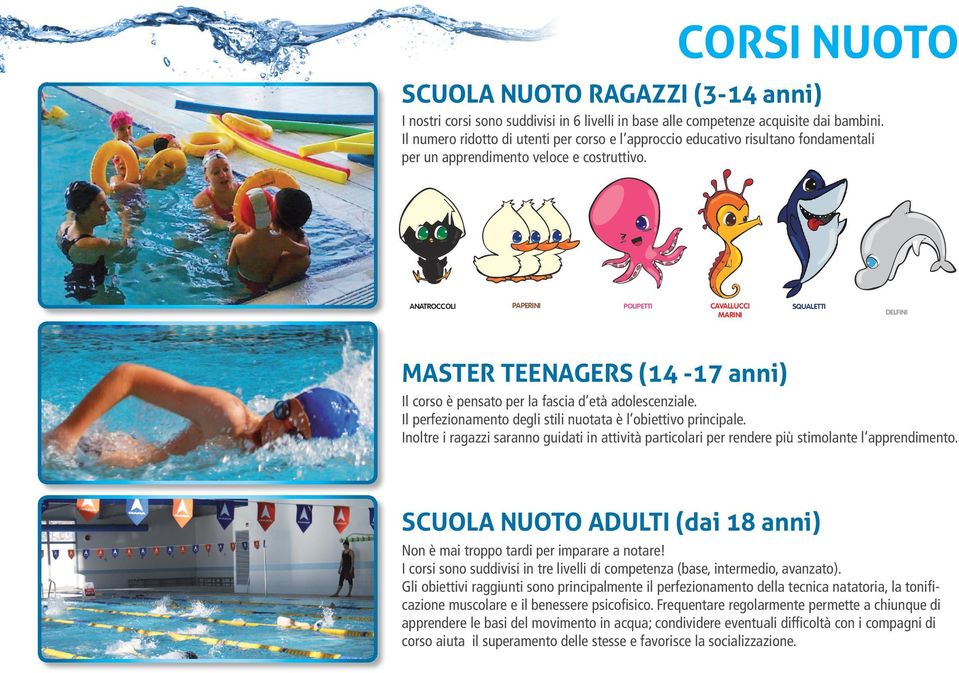 ANATROCCOLI PAPERINI POLIPETTI CAVALLUCCI MARINI SQUALETTI DELFINI MASTER TEENAGERS (14-17 anni) Il corso è pensato per la fascia d età adolescenziale.