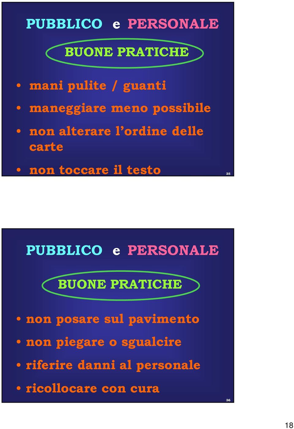 35 PUBBLICO e PERSONALE BUONE PRATICHE non posare sul pavimento non