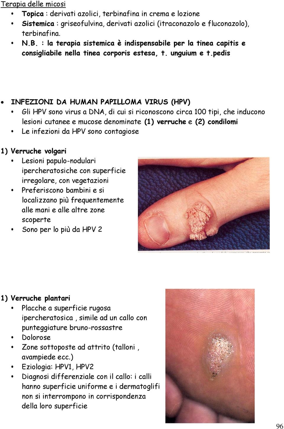 pedis INFEZIONI DA HUMAN PAPILLOMA VIRUS (HPV) Gli HPV sono virus a DNA, di cui si riconoscono circa 100 tipi, che inducono lesioni cutanee e mucose denominate (1) verruche e (2) condilomi Le