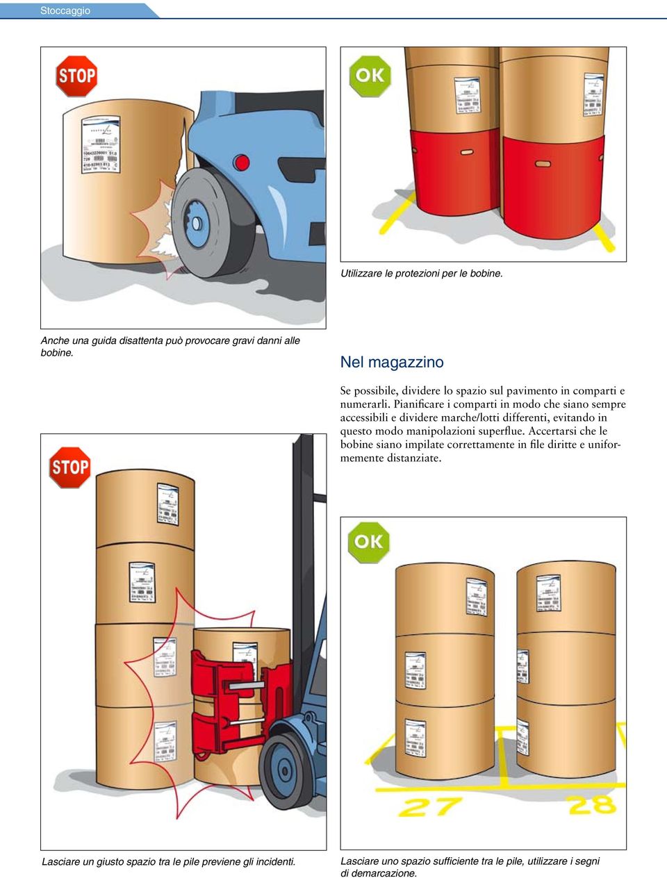 Pianificare i comparti in modo che siano sempre accessibili e dividere marche/lotti differenti, evitando in questo modo manipolazioni superflue.