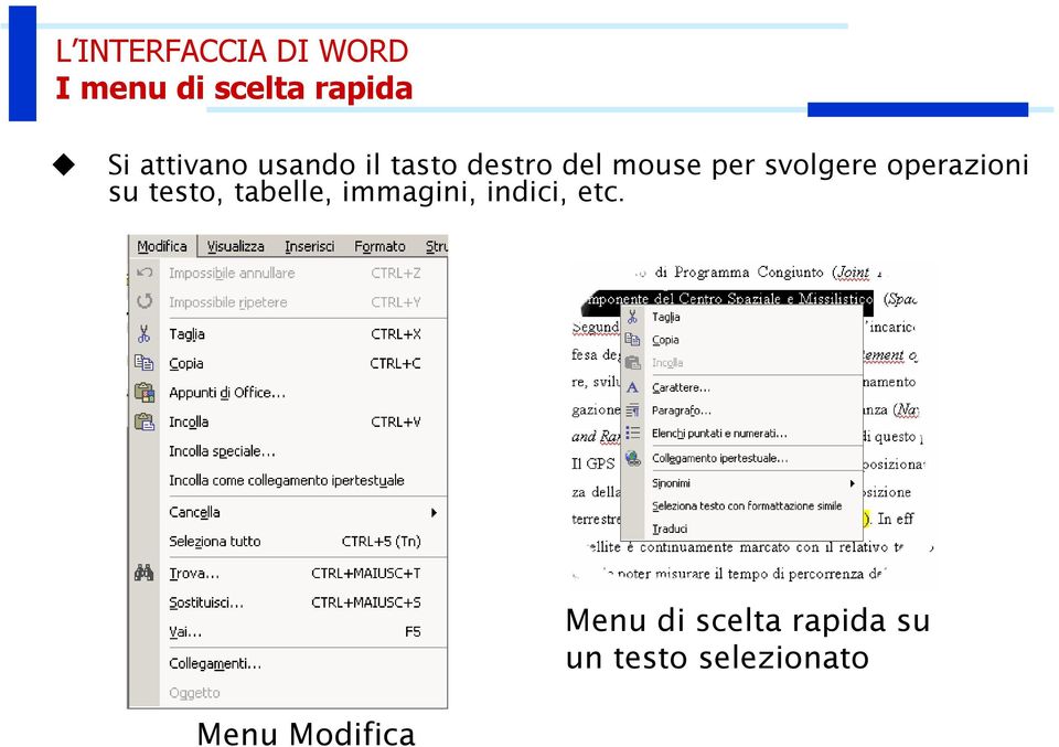 svolgere operazioni su testo, tabelle, immagini,