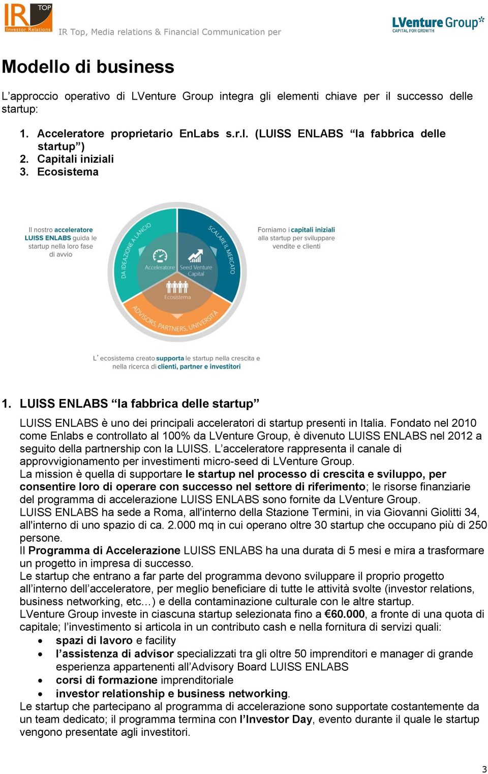 Fondato nel 2010 come Enlabs e controllato al 100% da LVenture Group, è divenuto LUISS ENLABS nel 2012 a seguito della partnership con la LUISS.